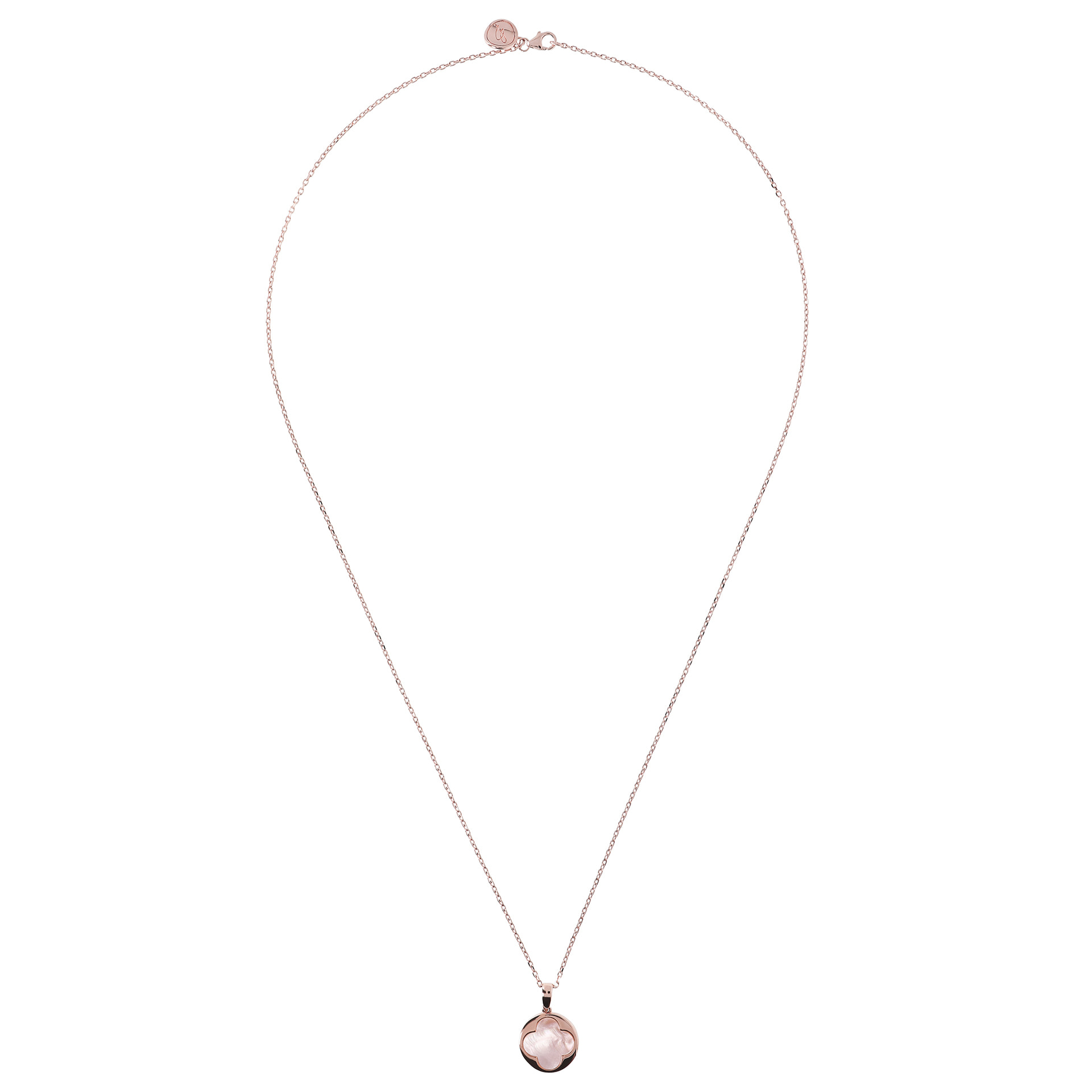 Collana con Quadrifoglio Grande in Pietra Naturale Madreperla Rosa