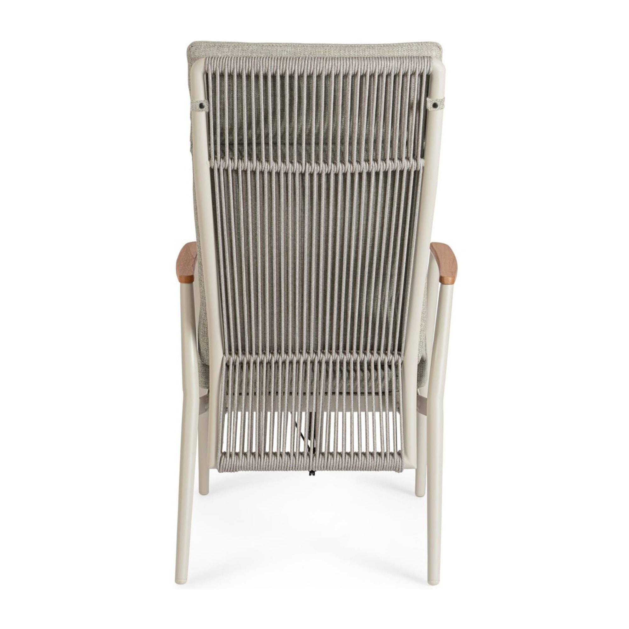 Set 2 poltrone reclinabili da giardino TOMAR in textilene con intreccio in corda, cuscini e struttura beige