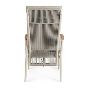 Set 2 poltrone reclinabili da giardino TOMAR in textilene con intreccio in corda, cuscini e struttura beige