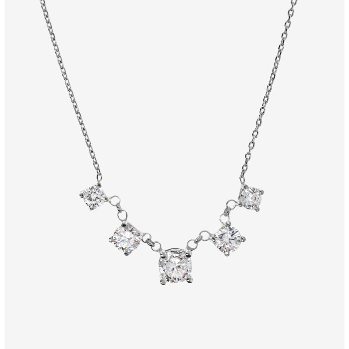 Collana Girocollo in Argento 925 placcato Rodio con Ciondoli in Cubic Zirconia