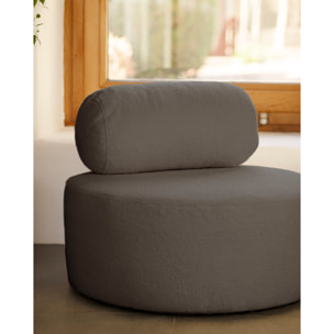 Sillón de bouclé redonda color gris oscuro de 91x71cm Alto: 71 Largo: 91 Ancho: 91