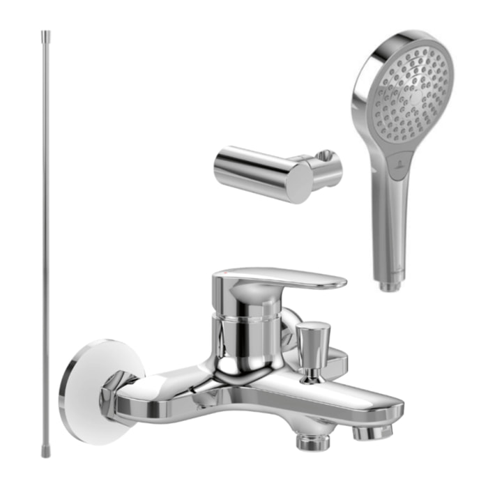 Ensemble bain douche mécanique O novo avec douchette 3 jets et support