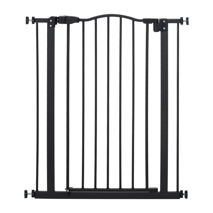 Barrera de Seguridad para Perros Extensible 74-80 cm para Puertas y Escaleras Puerta de Seguridad para Mascotas con Extensiones Montaje a Presión y Doble Bloqueo Negro