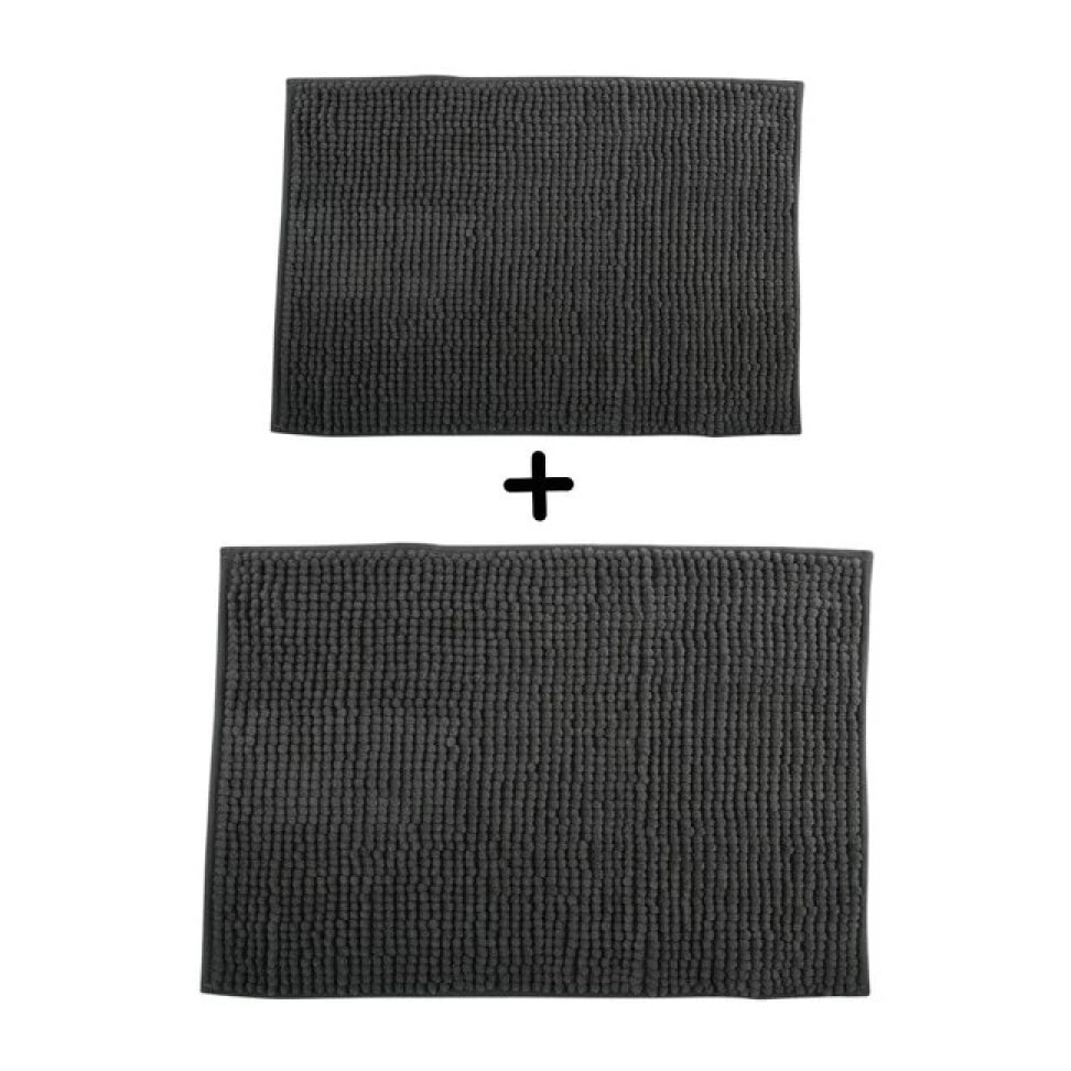 Lot de 2 Tapis de bain Microfibre CHENILLE Gris Foncé 40x60 et 60x90cm MSV