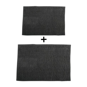 Lot de 2 Tapis de bain Microfibre CHENILLE Gris Foncé 40x60 et 60x90cm MSV