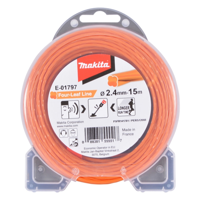 Fil nylon Trèfle torsadé MAKITA 2,4 mm x 15 m - E-01797