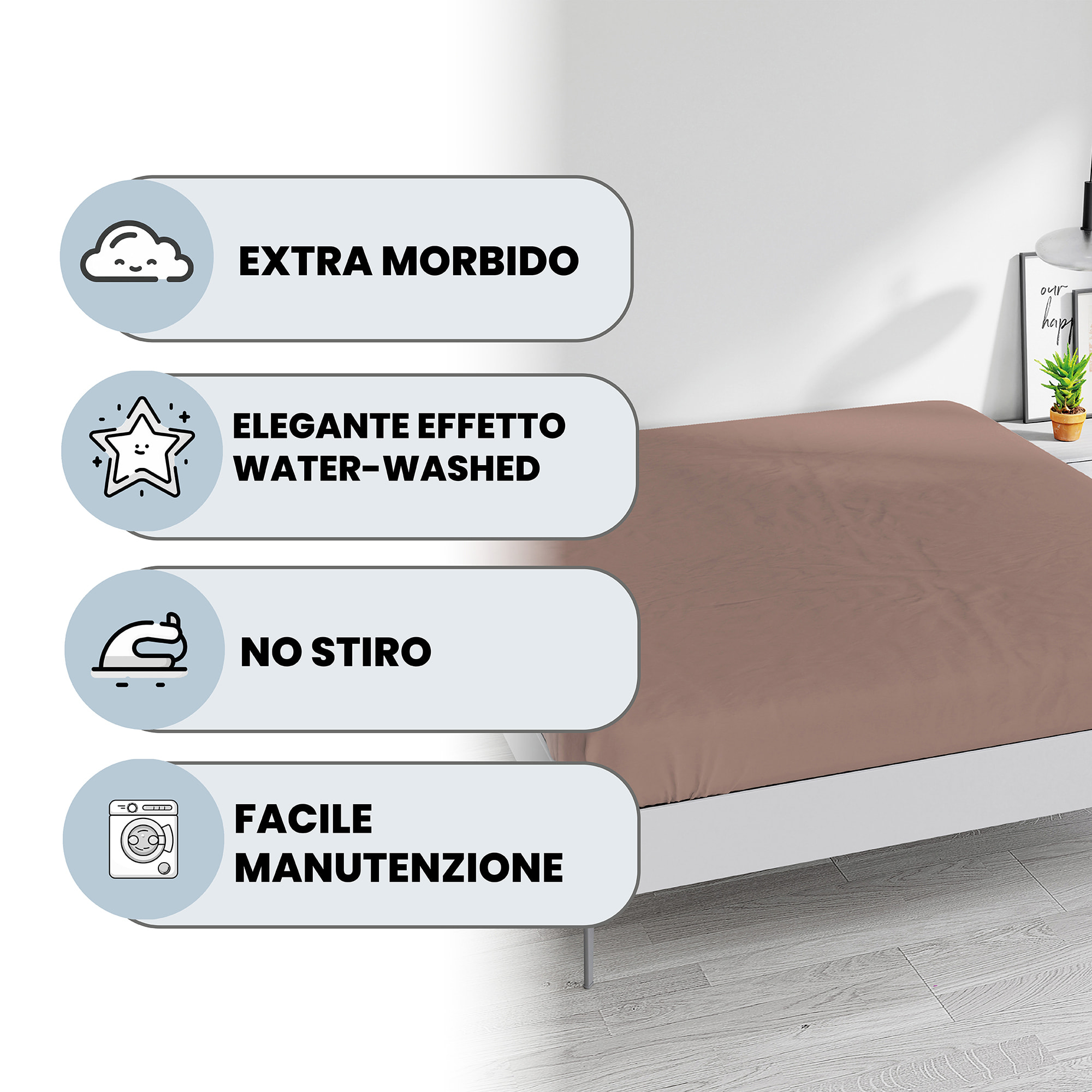 LENZUOLO SOTTO WATERWASHED, con angoli, 100% Microfibra, No Stiro - ROSA ANTICO