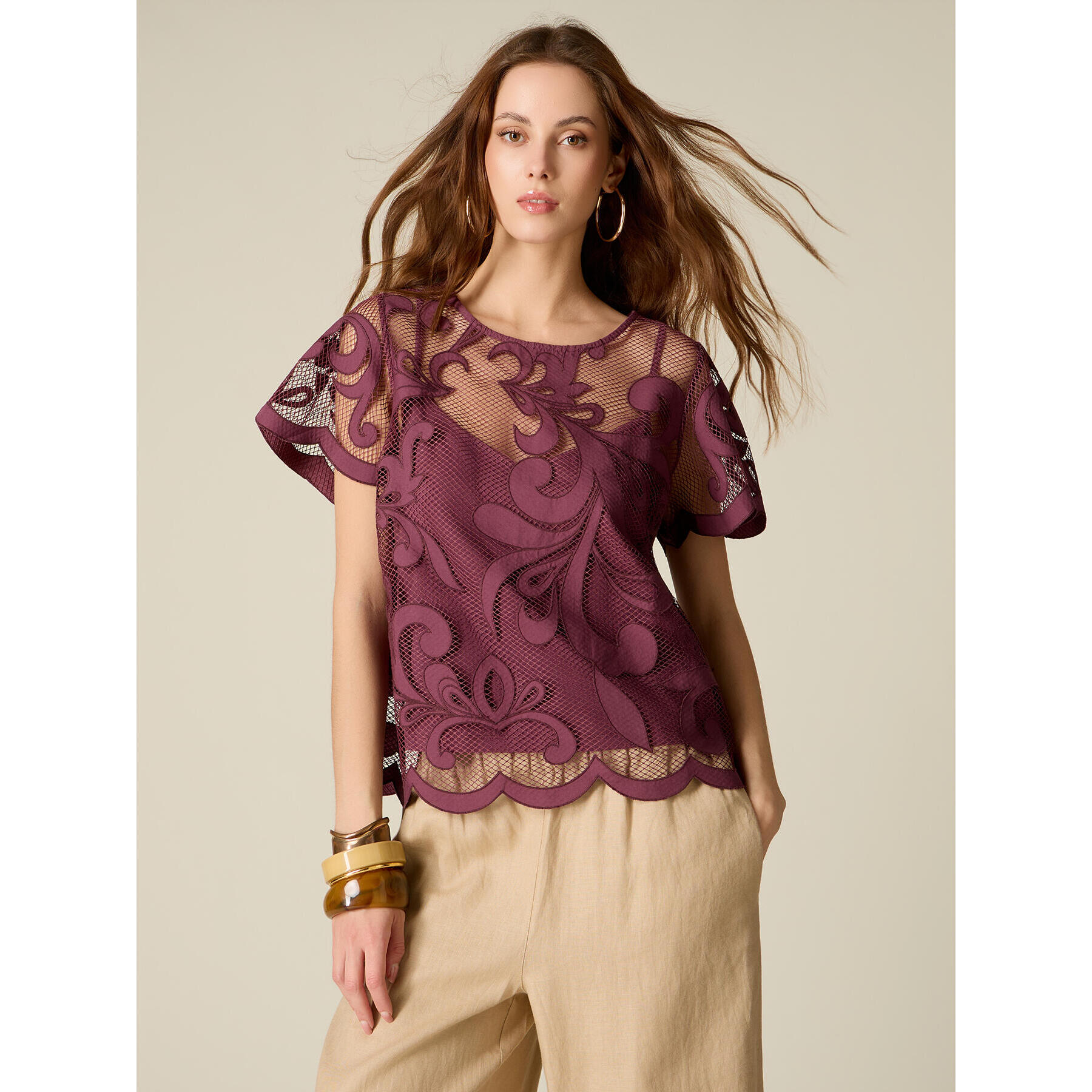 Oltre - Blusa de encaje con top debajo - Violeta
