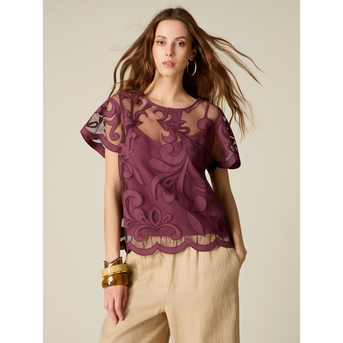 Oltre - Blusa de encaje con top debajo - Violeta