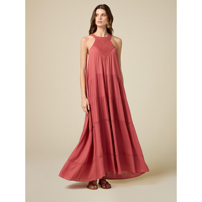 Oltre - Long dress with crochet part - Rojo
