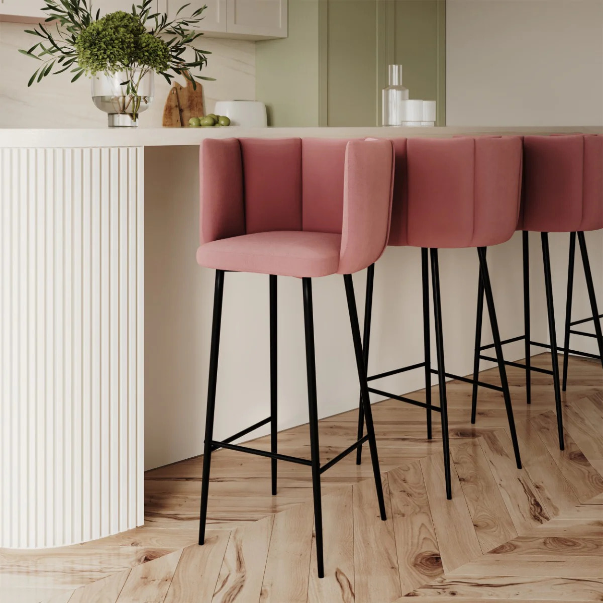 Lot de 2 chaises de bar en velours rose 75 cm - Rosy