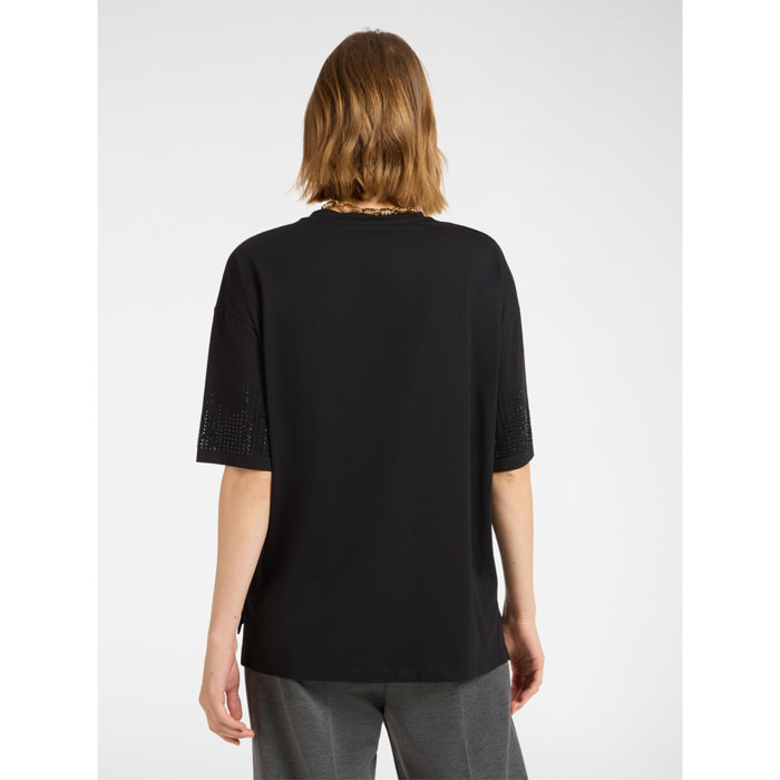 Elena Mirò - T-shirt ricamata - Nero