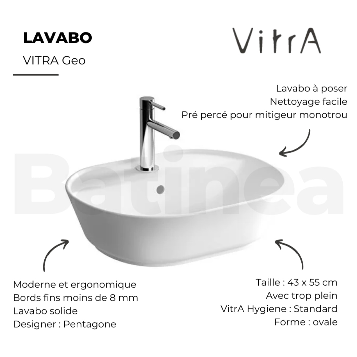 Lavabo VITRA Geo avec trop-plein