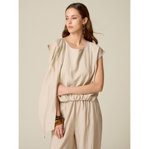 Oltre - Blusa de mezcla de viscosa con drapeado - Beige