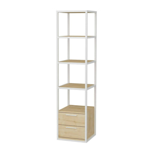 Libreria Dfogliat, Scaffale da ufficio, Mobile portalibri, Biblioteca, 39x39h169 cm, Bianco e Rovere