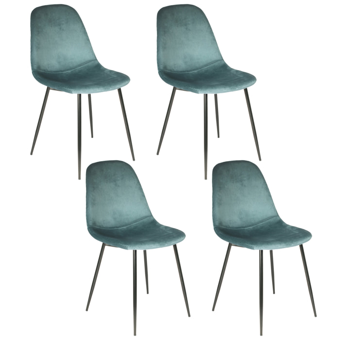 Chaise Velours Cotele Giulia Bleu Canard - Lot De 4