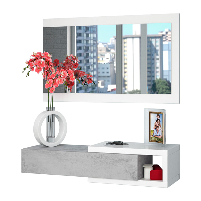 Mueble Recibidor Con Espejo Noon 19x95x26 Cm Blanco Artik / Cemento