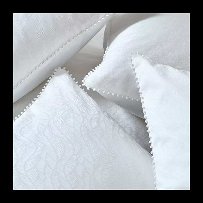 Taie d'oreiller satin de coton motif jacquard blanc Alula blanc