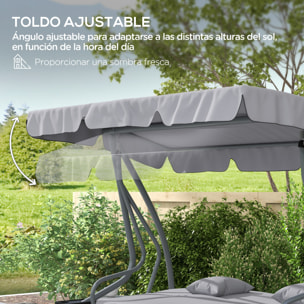 Balancín de Jardín Exterior de 3 Plazas Columpio de Jardín Exterior Convertible en Cama con Toldo Ajustable Soportes Laterales y 2 Almohadas Carga 340 kg 200x120x164 cm Gris