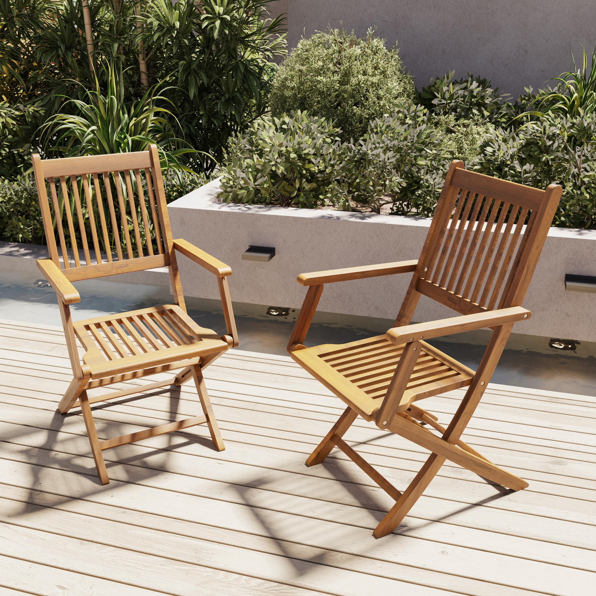 Set di 6 Sedie Da Giardino Pieghevoli In Legno Massiccio Naturale Di Acacia Con Braccioli Seduta e Schienale Alto Con Doghe Per Giardino 91x58x52 cm
