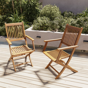 Set di 6 Sedie Da Giardino Pieghevoli In Legno Massiccio Naturale Di Acacia Con Braccioli Seduta e Schienale Alto Con Doghe Per Giardino 91x58x52 cm