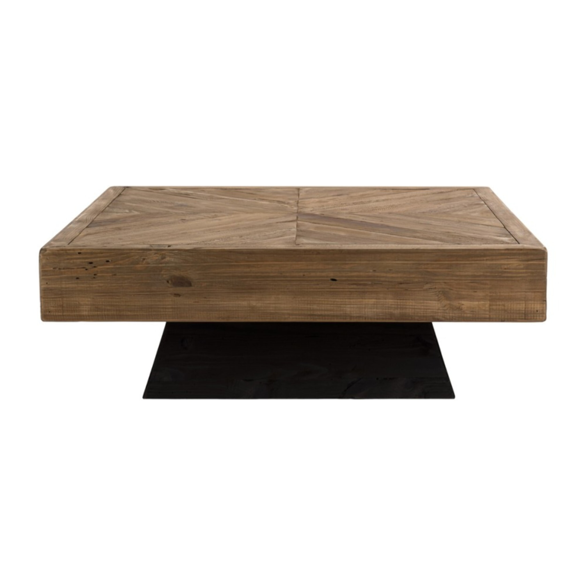 SANDY - Table basse carrée marron 99.5x99.5cm bois Pin recyclé piètement noir