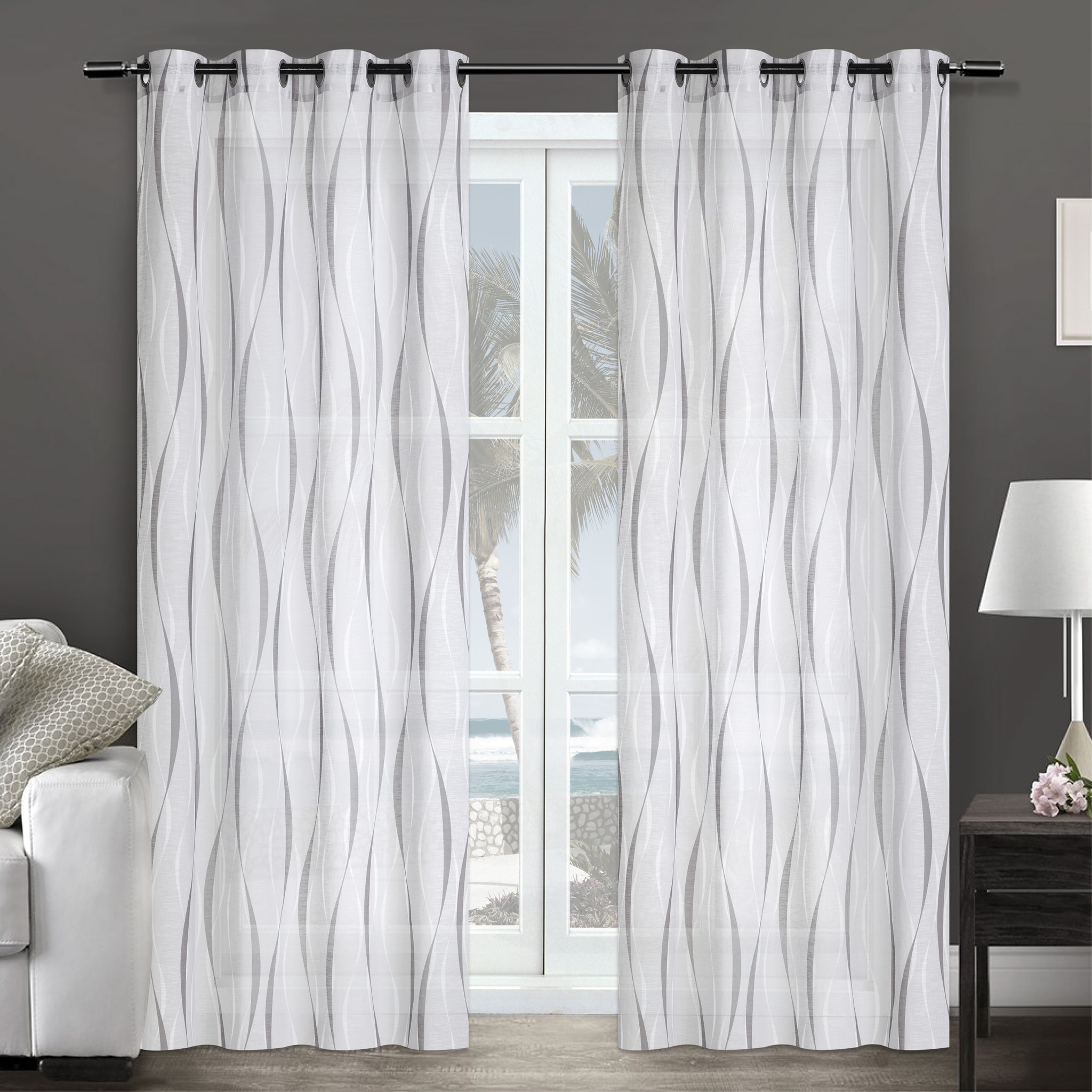 TENDA ONDE GRIGIO CON OCCHIELLI 145X290 CM