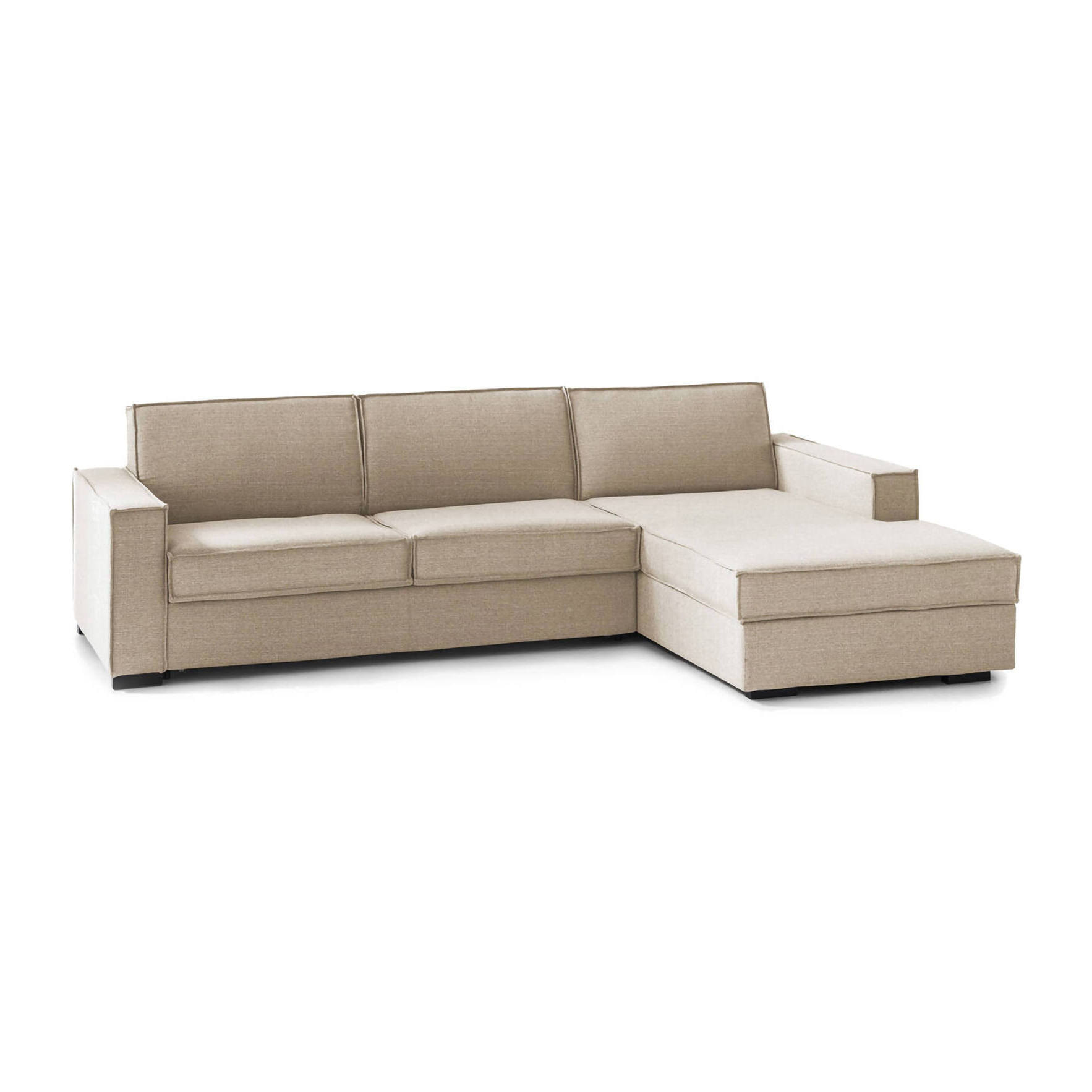 Divano Letto Adelia, Divano ad angolo, 100% Made in Italy, Sofà con apertura girevole, Penisola contenitore Destra, con Braccioli slim, Cm 260x95h90, Beige