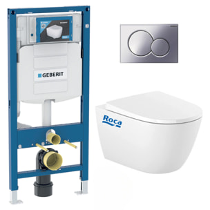 Pack WC Bati Geberit Duofix UP320 + cuvette Roca sans bride + abattant Soft Close + Plaque Chrome (GebOna-N)