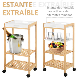 Carrito de Cocina 4 Niveles con Bandeja 40x30x76cm Blanco