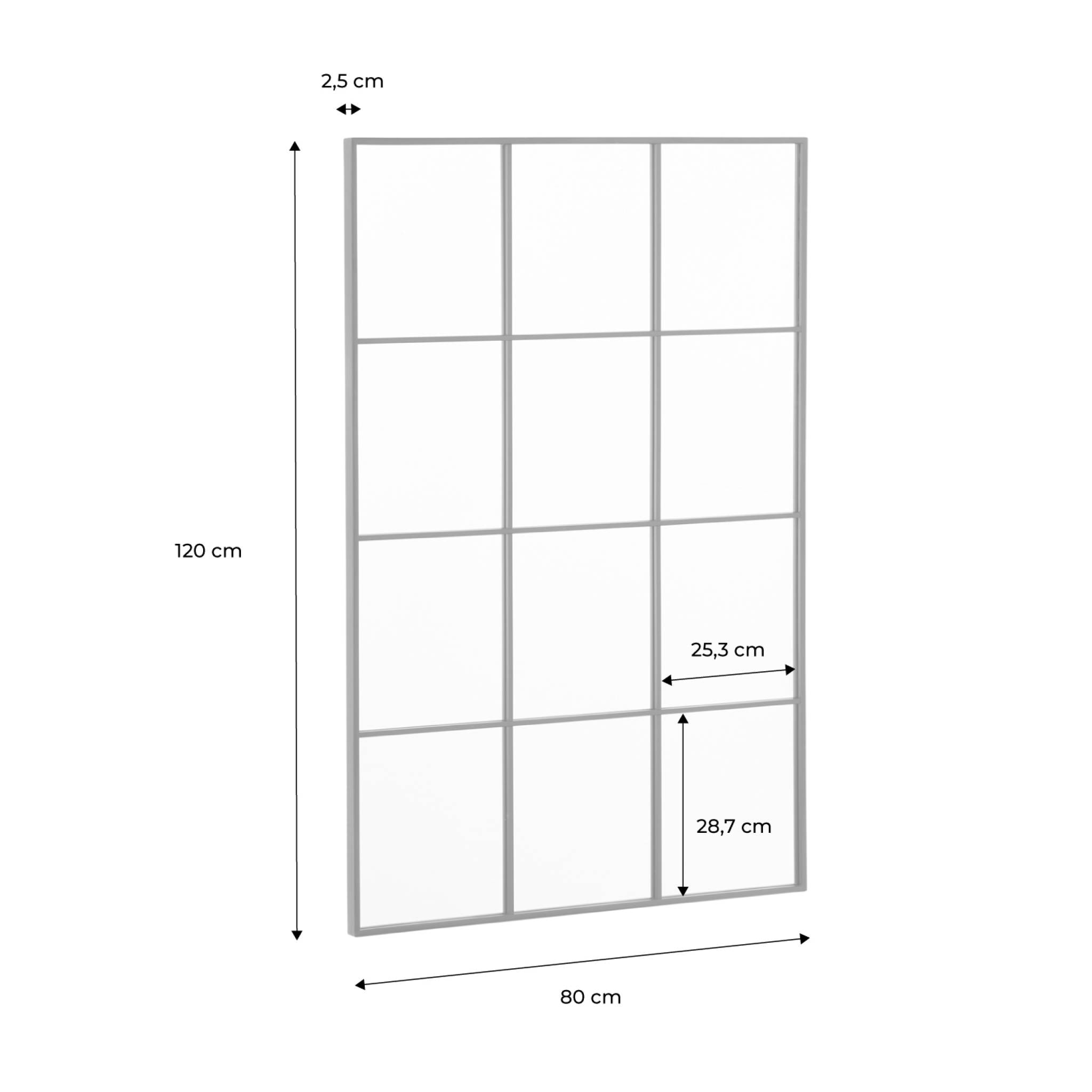 Miroir rectangulaire industriel acier noir - 80 x 120 x 2.5 cm - Terry