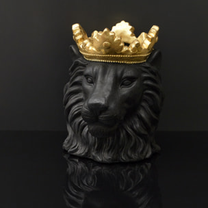 Cache Pot Lion Noir Couronne Doree D16cm
