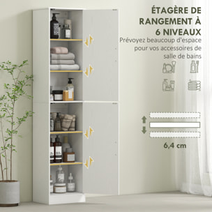 Colonne salle de bain H180 cm - 2 portes, 4 étagères réglables - effet bois blanc