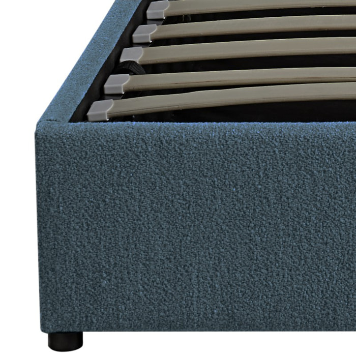 Lit coffre Bouclette| Espace de Stockage jusqu'à 900 L | Grand angle d’ouverture | Tissu | Bleu foncé