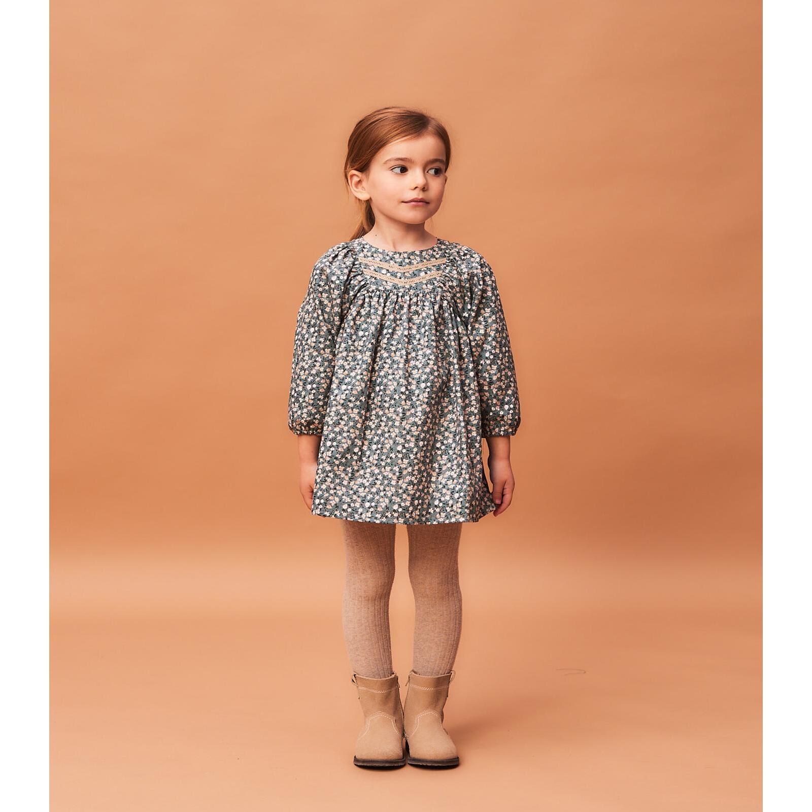 Vestido flores verde y beige