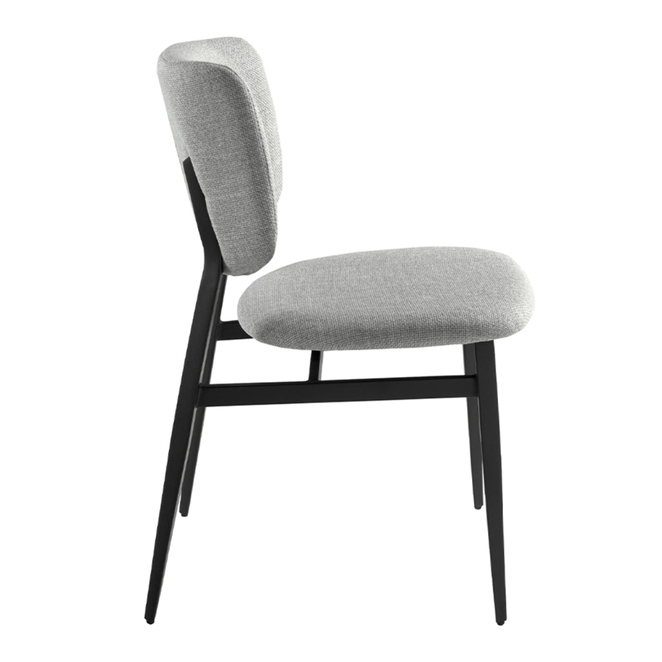 Silla Angel Cerdá con asiento y respaldo tapizados en tela en gris claro patas de acero inoxidable en epoxi negro 48x60x83cm