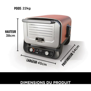 Four à pizza électrique NINJA Woodfire OO101EU orange inox, 1 pizza 30 cm, préchauffage 15 min, jusqu'à 370°C
