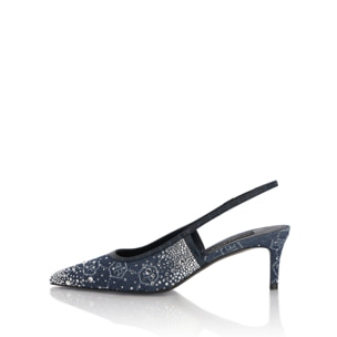 PHILIPP PLEIN Denim Mid Heels Slingbacks Monogram Strass