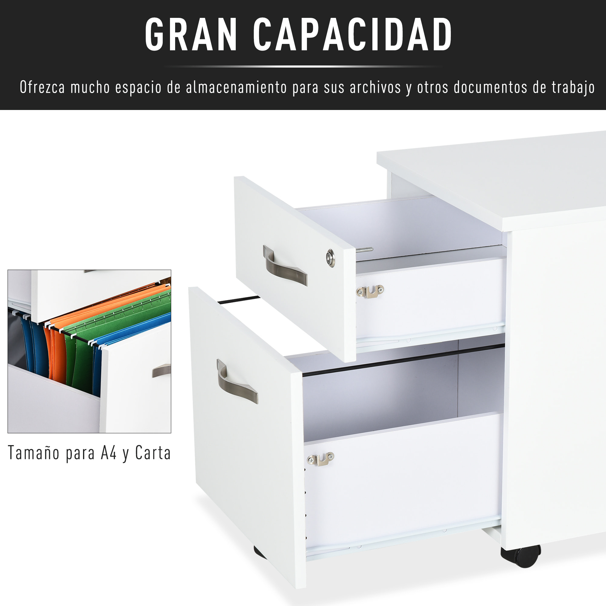 Gabinete de Archivos Móvil con 2 Cajones 40x45,5x52,5cm Blanco