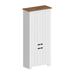 Scarpiera Dcicerell, Porta scarpe salvaspazio a 4 ante, Armadio multifunzione da ingresso, 84x42h200 cm, Bianco e Rovere