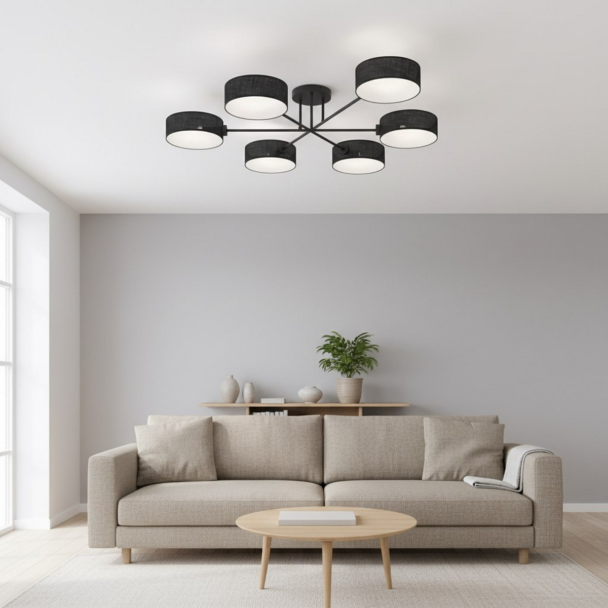Lampada a sospensione Maga 6 bracci in acciaio nero opaco