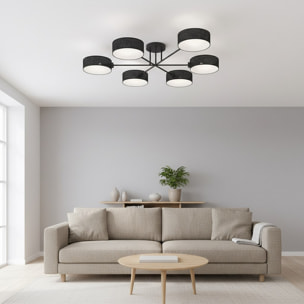 Lampada a sospensione Maga 6 bracci in acciaio nero opaco