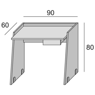 Scrivania Calendula, Scrittoio moderno con cassetto, Tavolo da studio o ufficio porta PC portalibri, 100% Made in Italy, Cm 90x60h80, Bianco e Cemento