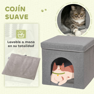 Casa para Gatos Cama para Gatos Casita para Gatos con Tablero de Rascar y Puerta para Interior 36,5x36,5x36,5 cm Gris