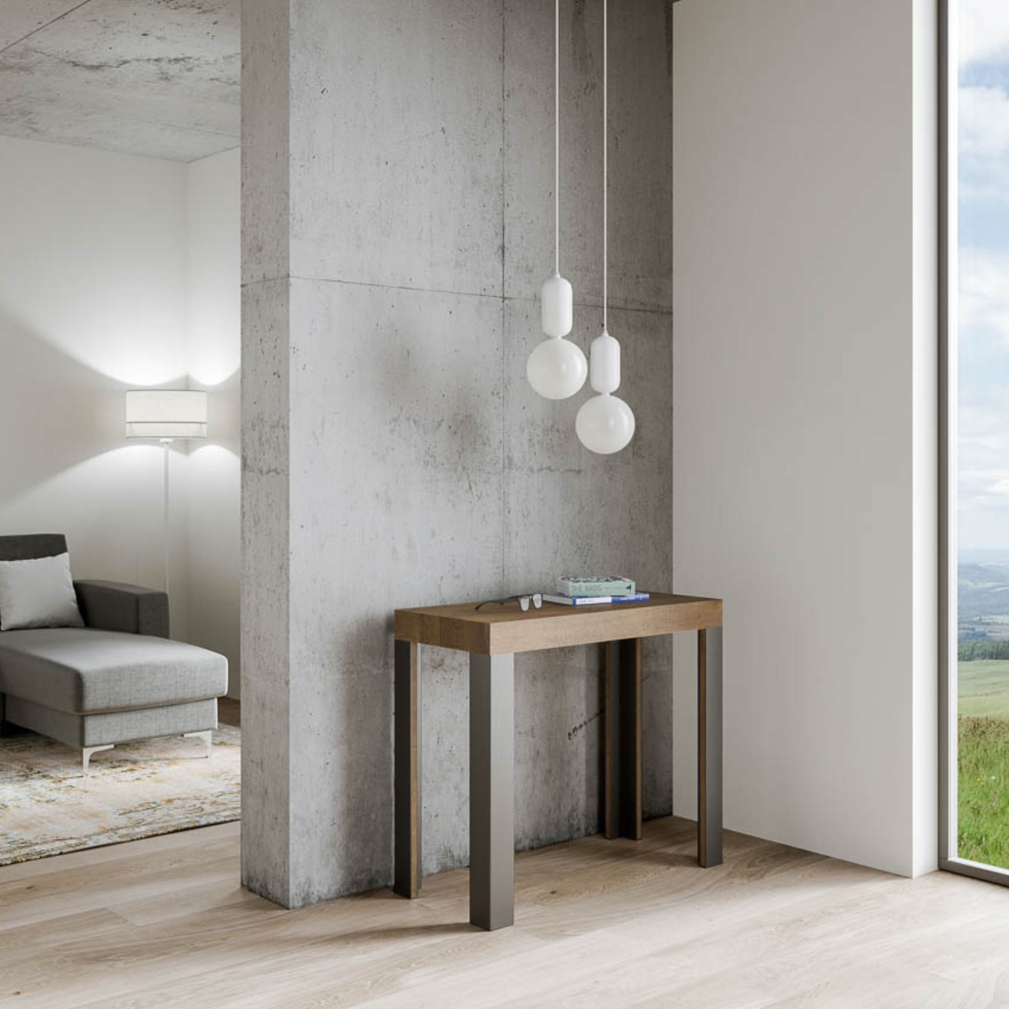 Consolle allungabile 90x40/300 cm Linea Noce telaio Antracite.