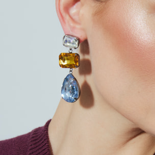 Pendientes de Cristal Azul acabados en oro amarillo de 18k
