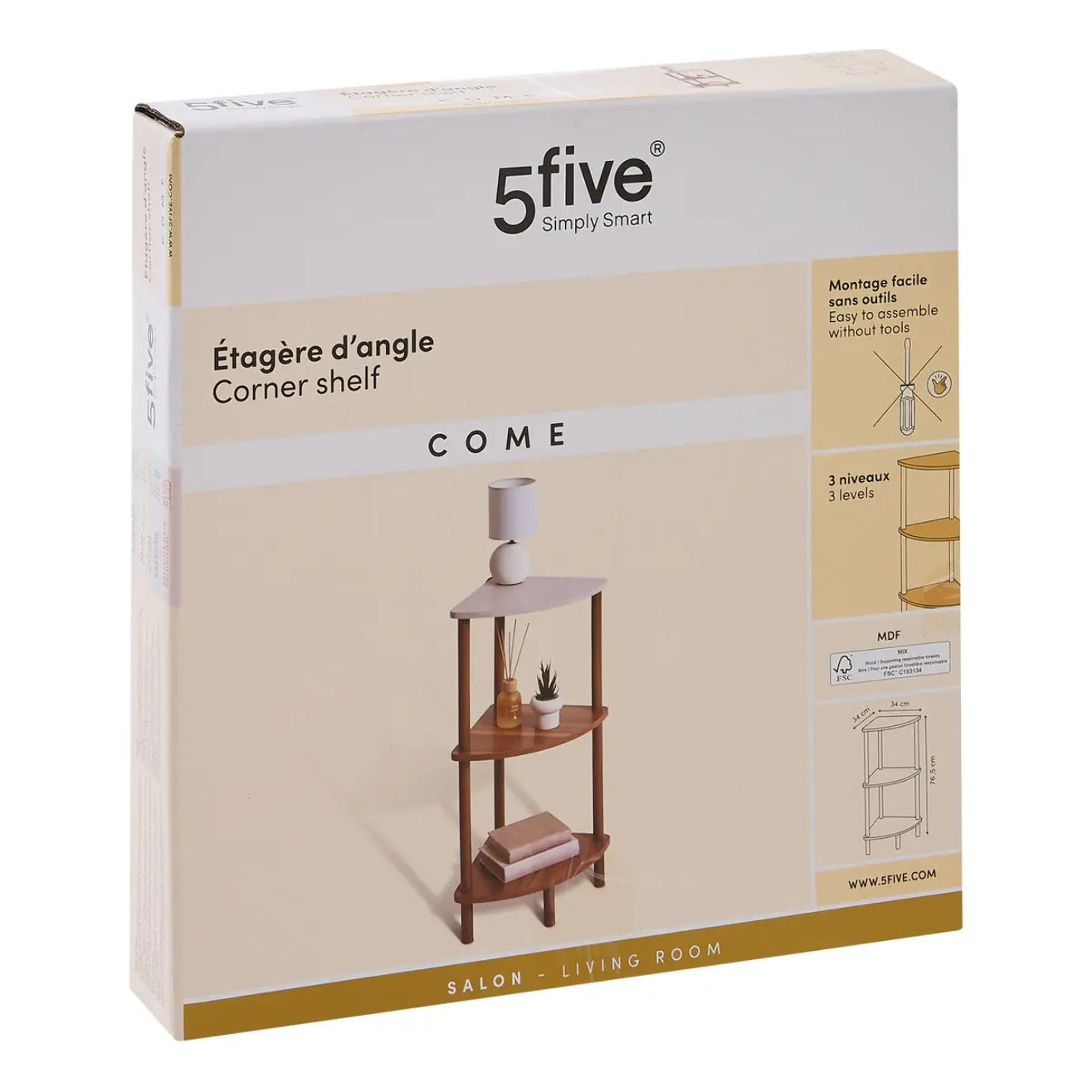 Etagère d'angle 3 niveaux Come 34x34x76,5cm
