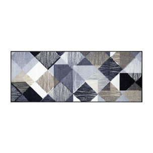 tapis entrée 50x75 tissé bleu et gris rectangle motif géométrique LINOXESO