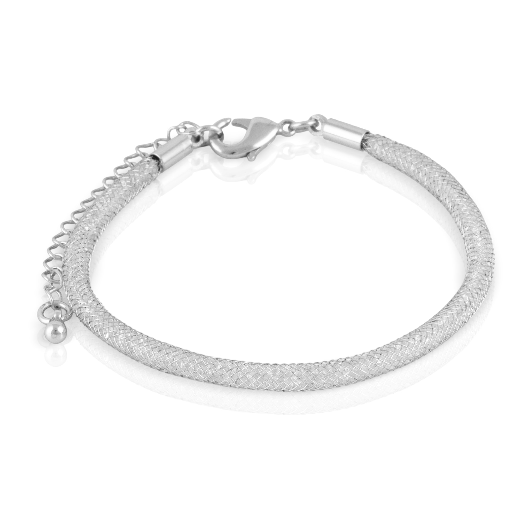 Pack de 4 pulseras de malla de cobre con relleno de cristal brillante y cierre de mosquetón de cobre.