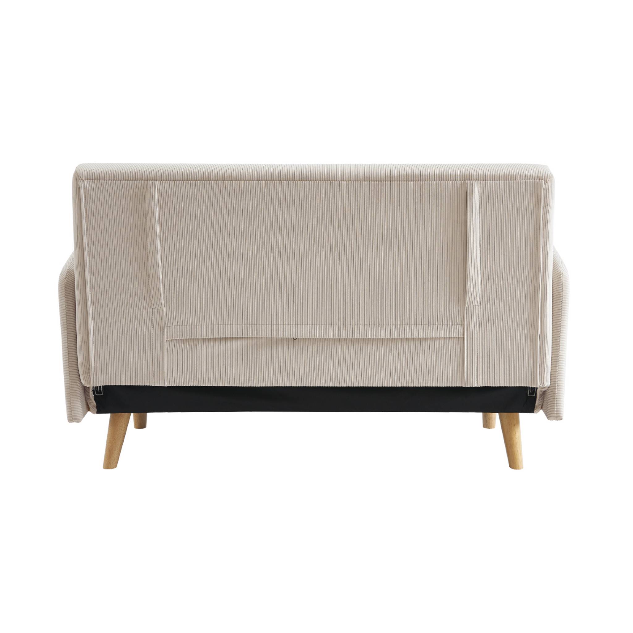 Canapé convertible 2 places scandinave velours côtelé beige - Panam - pieds bois. banquette. dossier inclinable